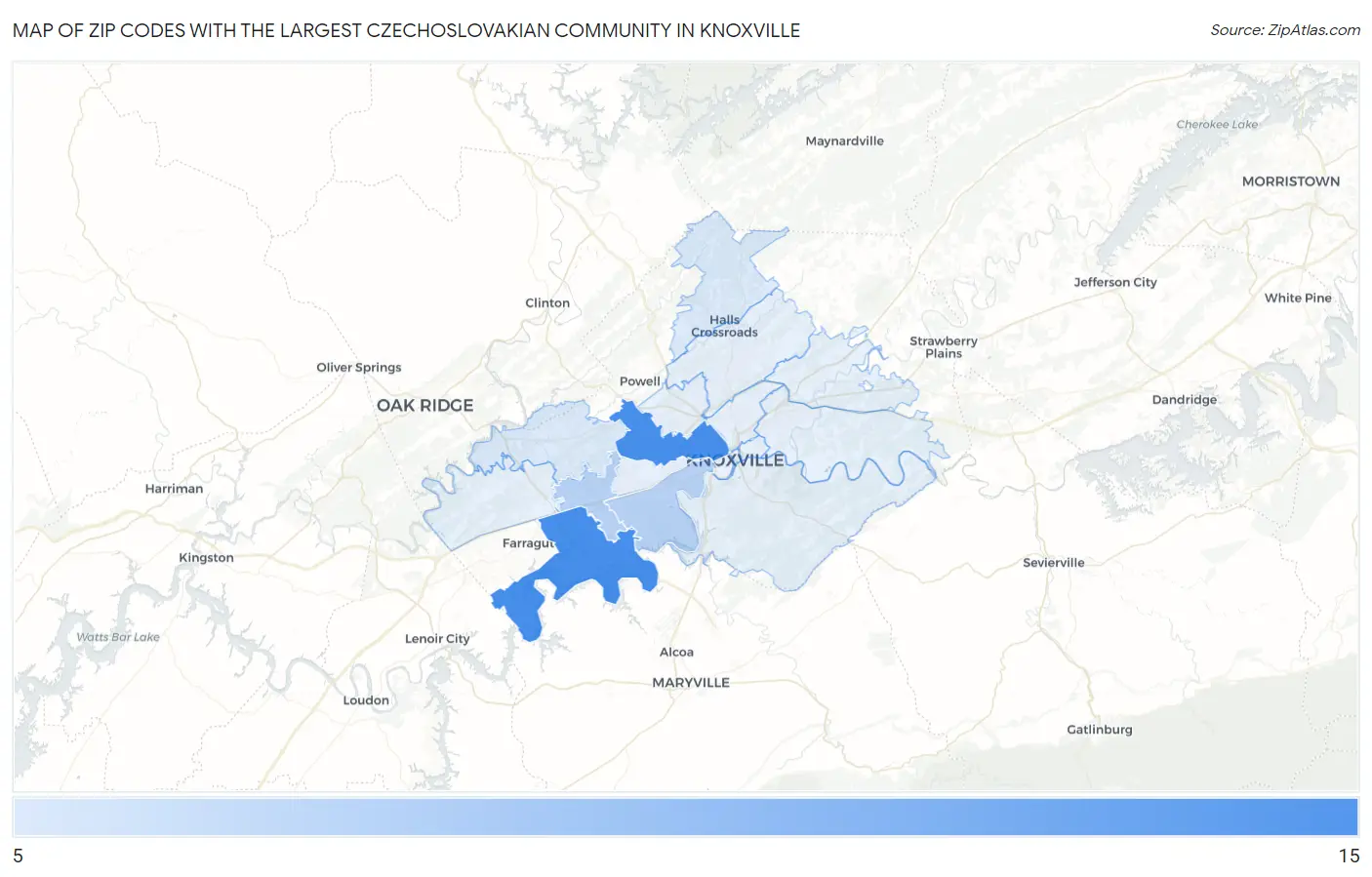 Zip Codes with the Largest Czechoslovakian Community in Knoxville Map