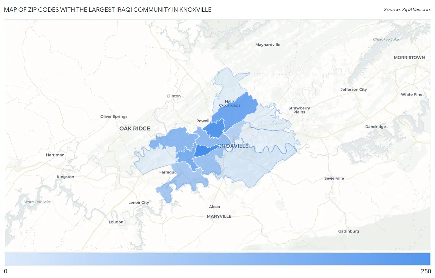 Zip Codes with the Largest Iraqi Community in Knoxville Map
