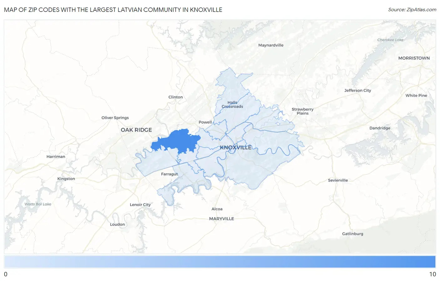 Zip Codes with the Largest Latvian Community in Knoxville Map