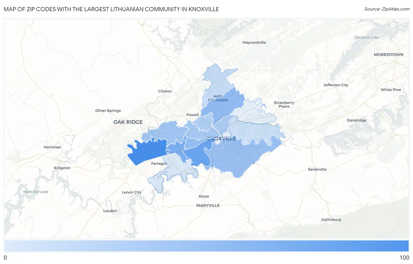 Zip Codes with the Largest Lithuanian Community in Knoxville Map