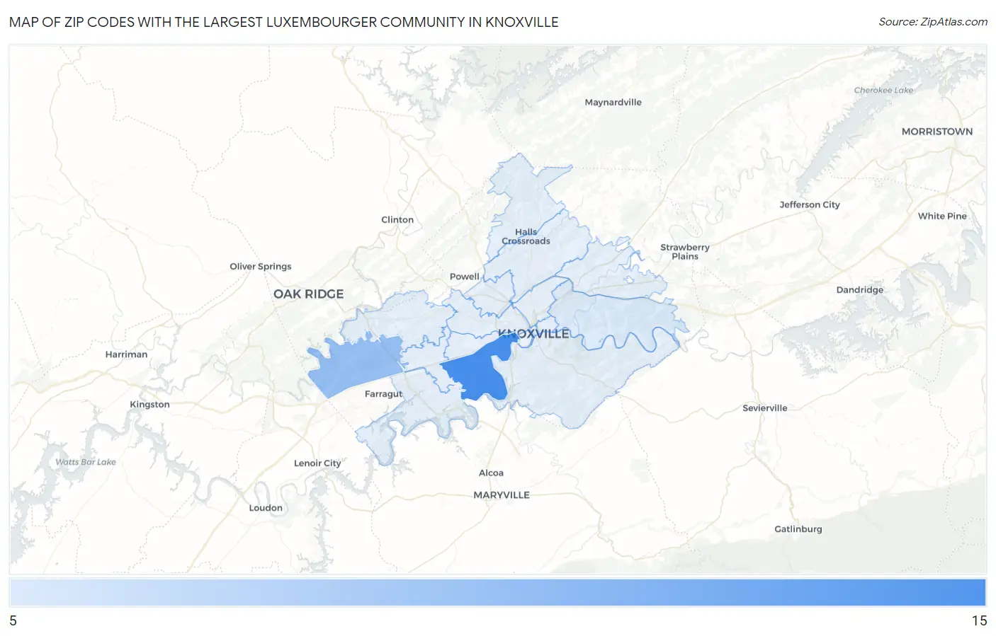 Zip Codes with the Largest Luxembourger Community in Knoxville Map
