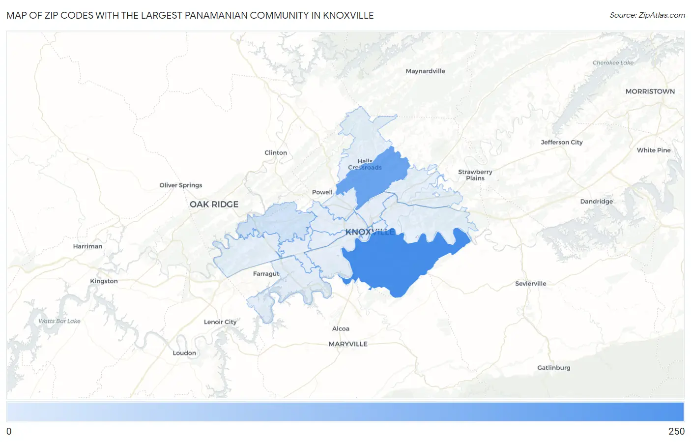 Zip Codes with the Largest Panamanian Community in Knoxville Map
