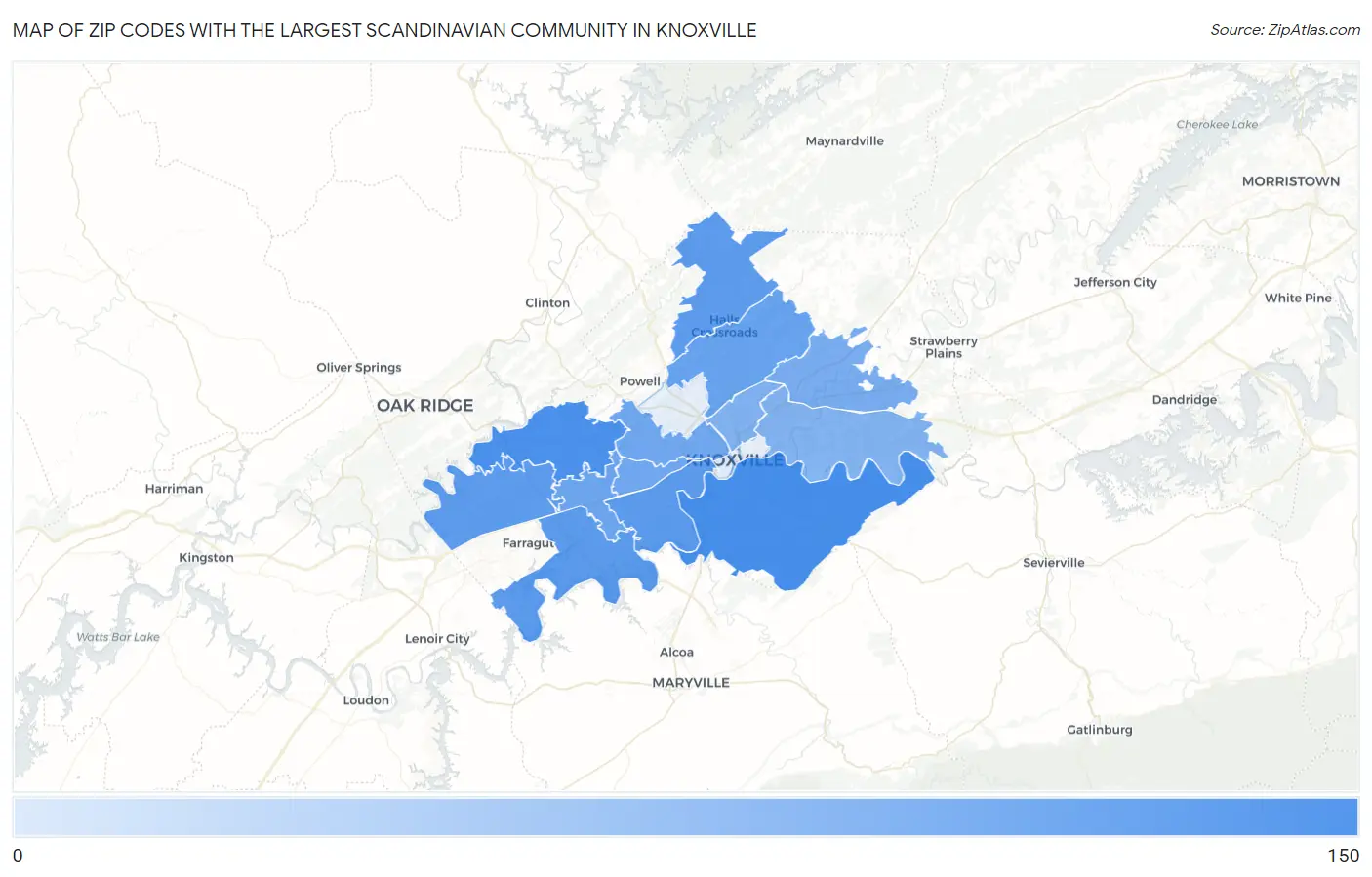Zip Codes with the Largest Scandinavian Community in Knoxville Map