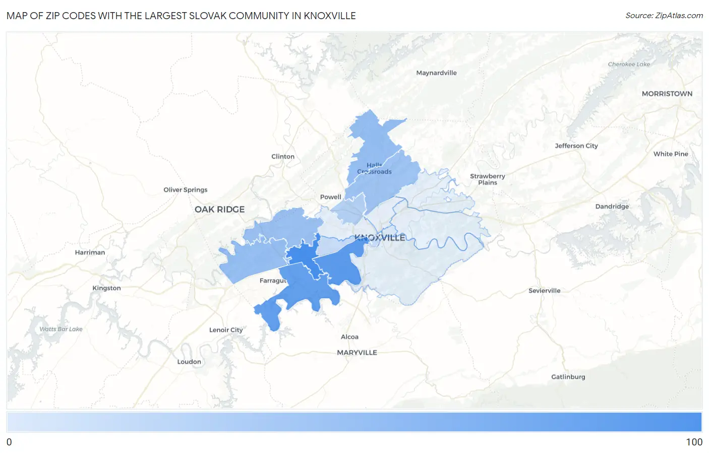 Zip Codes with the Largest Slovak Community in Knoxville Map