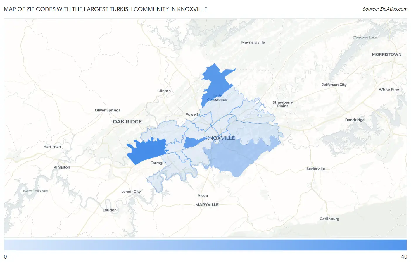 Zip Codes with the Largest Turkish Community in Knoxville Map