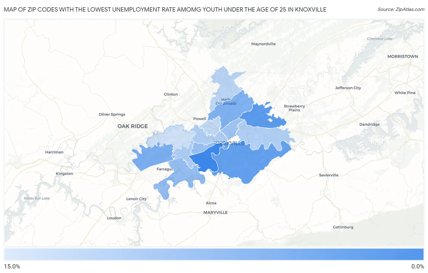 Zip Codes with the Lowest Unemployment Rate Amomg Youth Under the Age of 25 in Knoxville Map