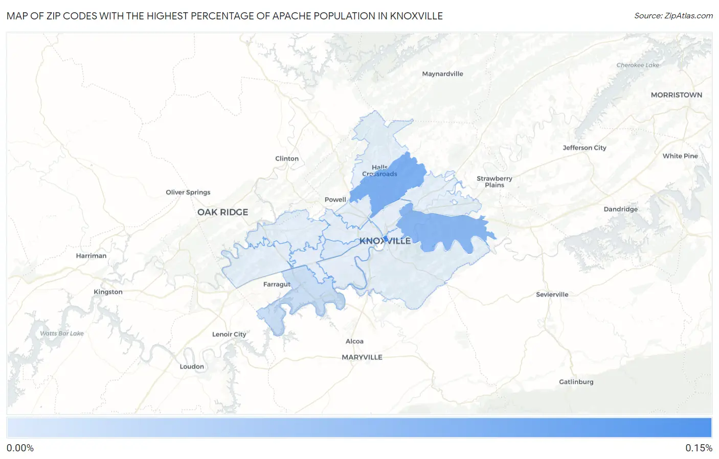 Zip Codes with the Highest Percentage of Apache Population in Knoxville Map