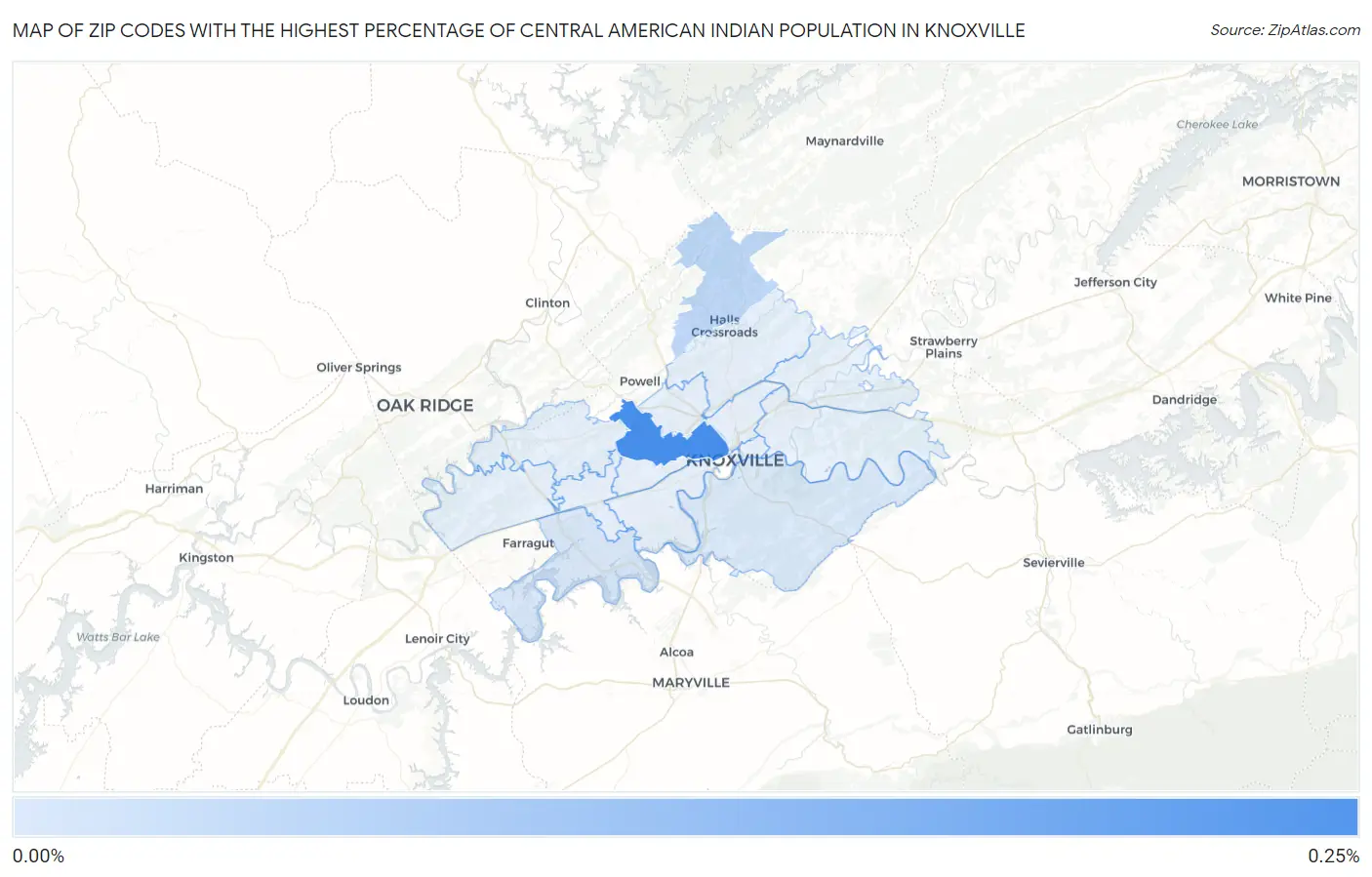 Zip Codes with the Highest Percentage of Central American Indian Population in Knoxville Map