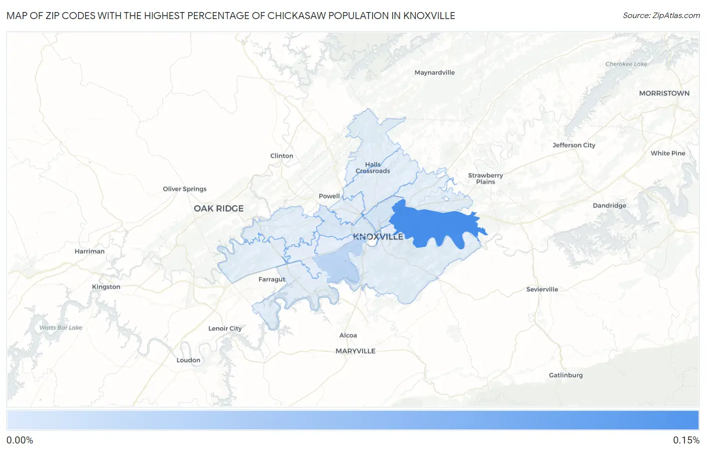 Zip Codes with the Highest Percentage of Chickasaw Population in Knoxville Map