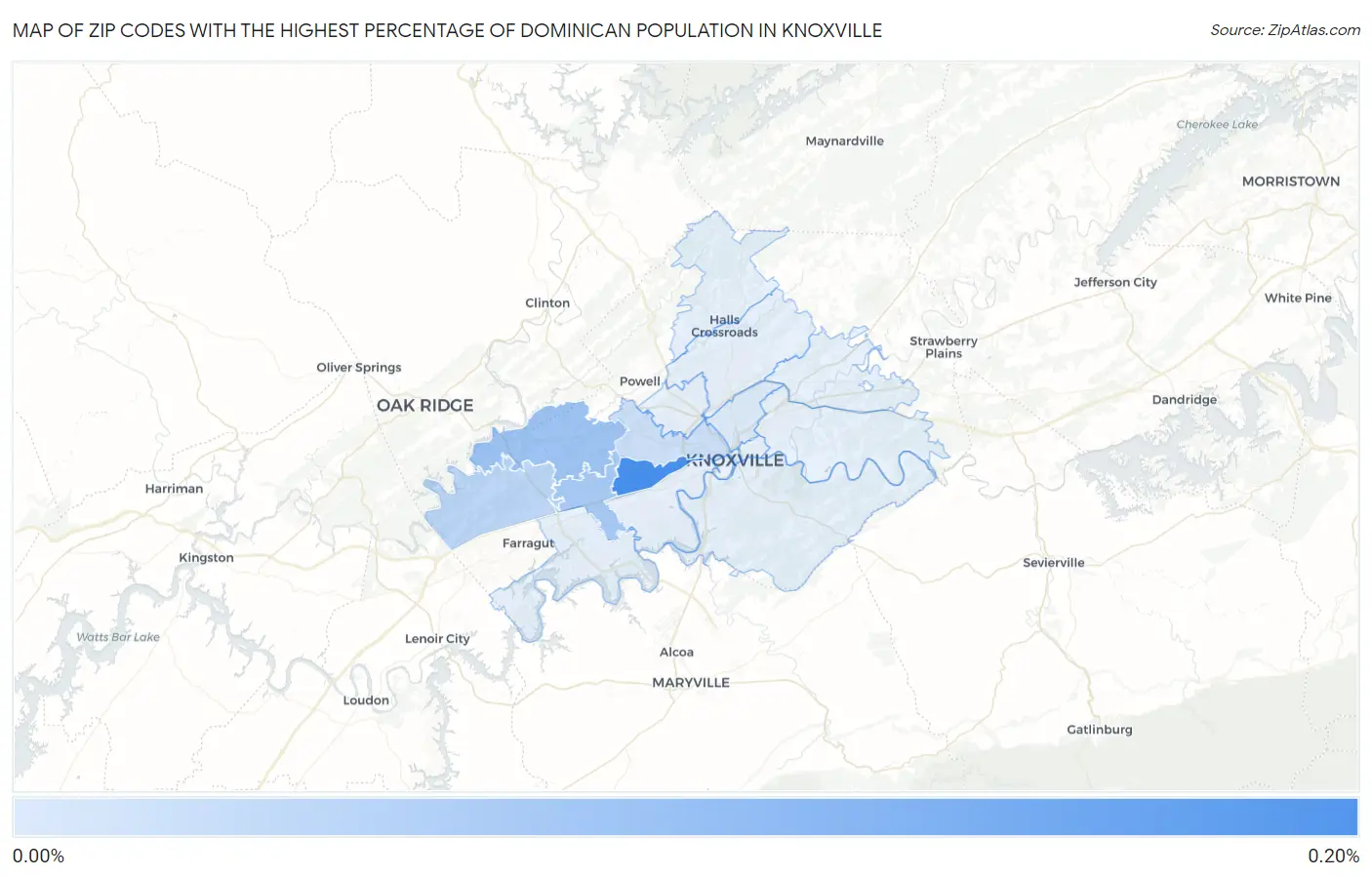 Zip Codes with the Highest Percentage of Dominican Population in Knoxville Map