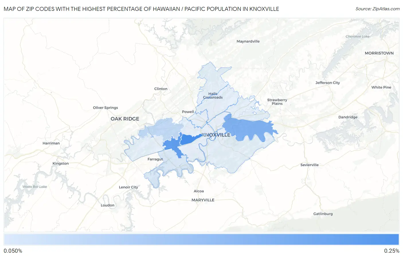 Zip Codes with the Highest Percentage of Hawaiian / Pacific Population in Knoxville Map