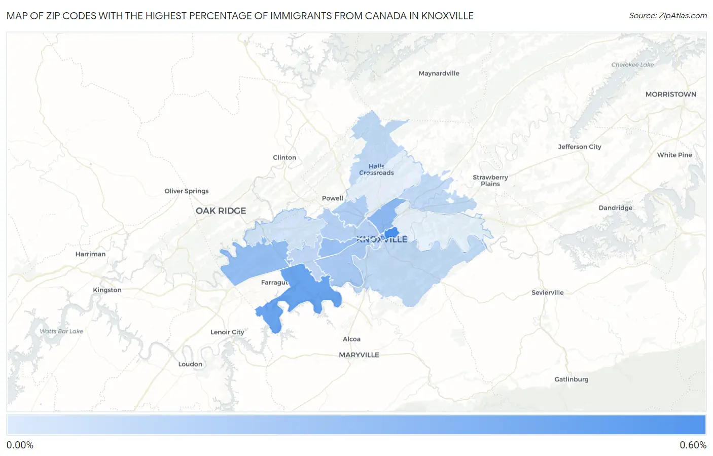 Zip Codes with the Highest Percentage of Immigrants from Canada in Knoxville Map