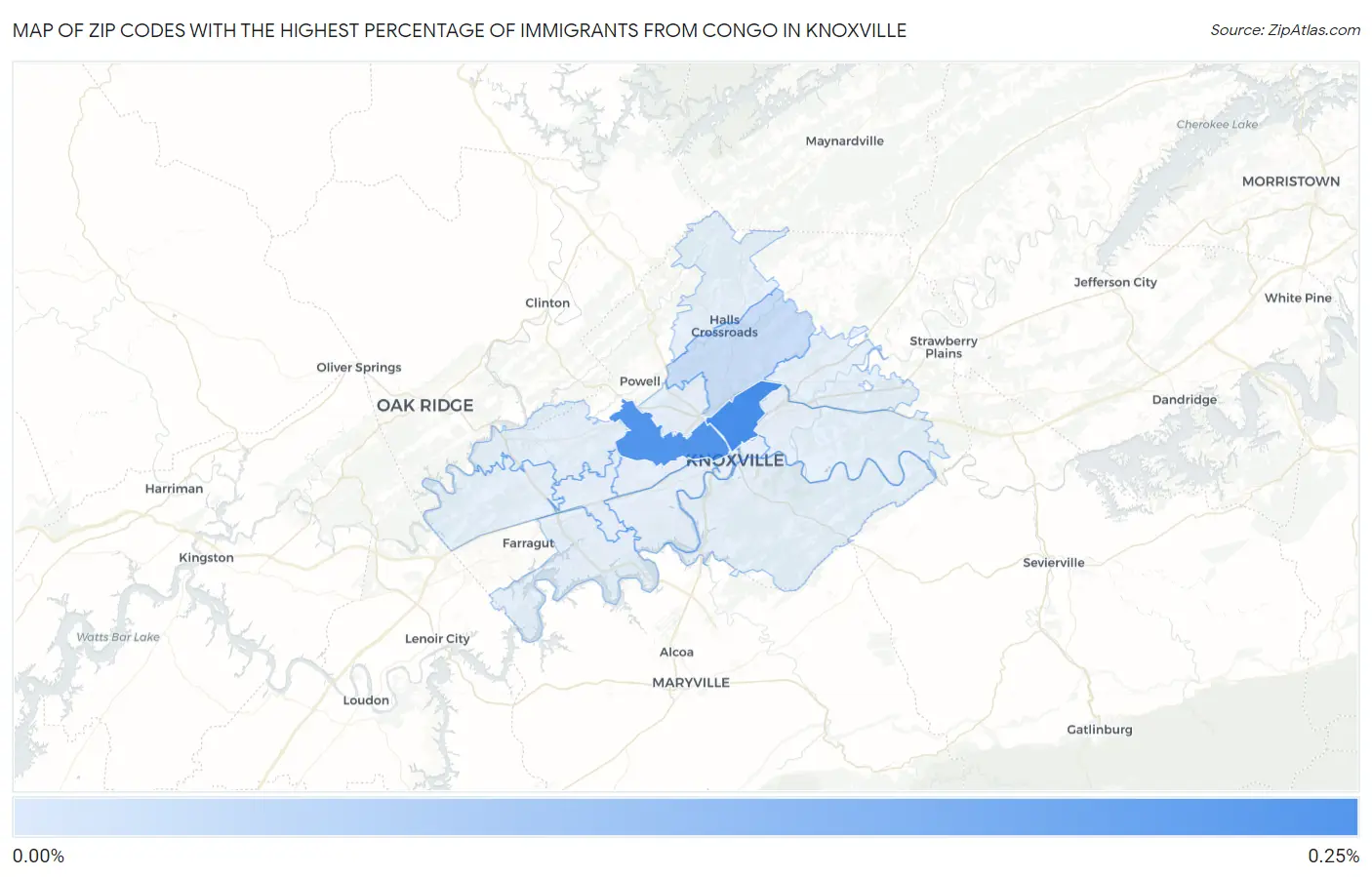 Zip Codes with the Highest Percentage of Immigrants from Congo in Knoxville Map