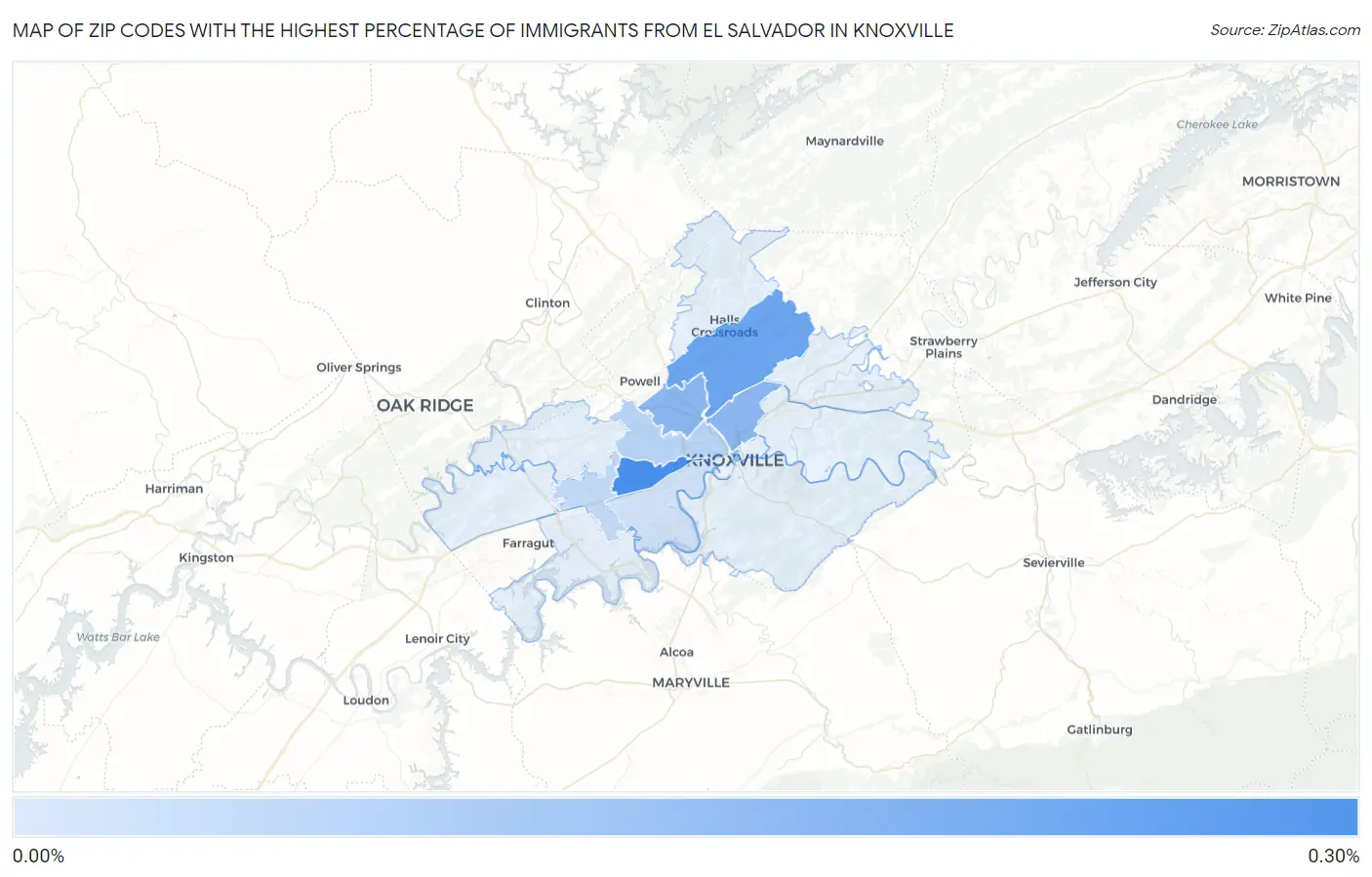 Zip Codes with the Highest Percentage of Immigrants from El Salvador in Knoxville Map