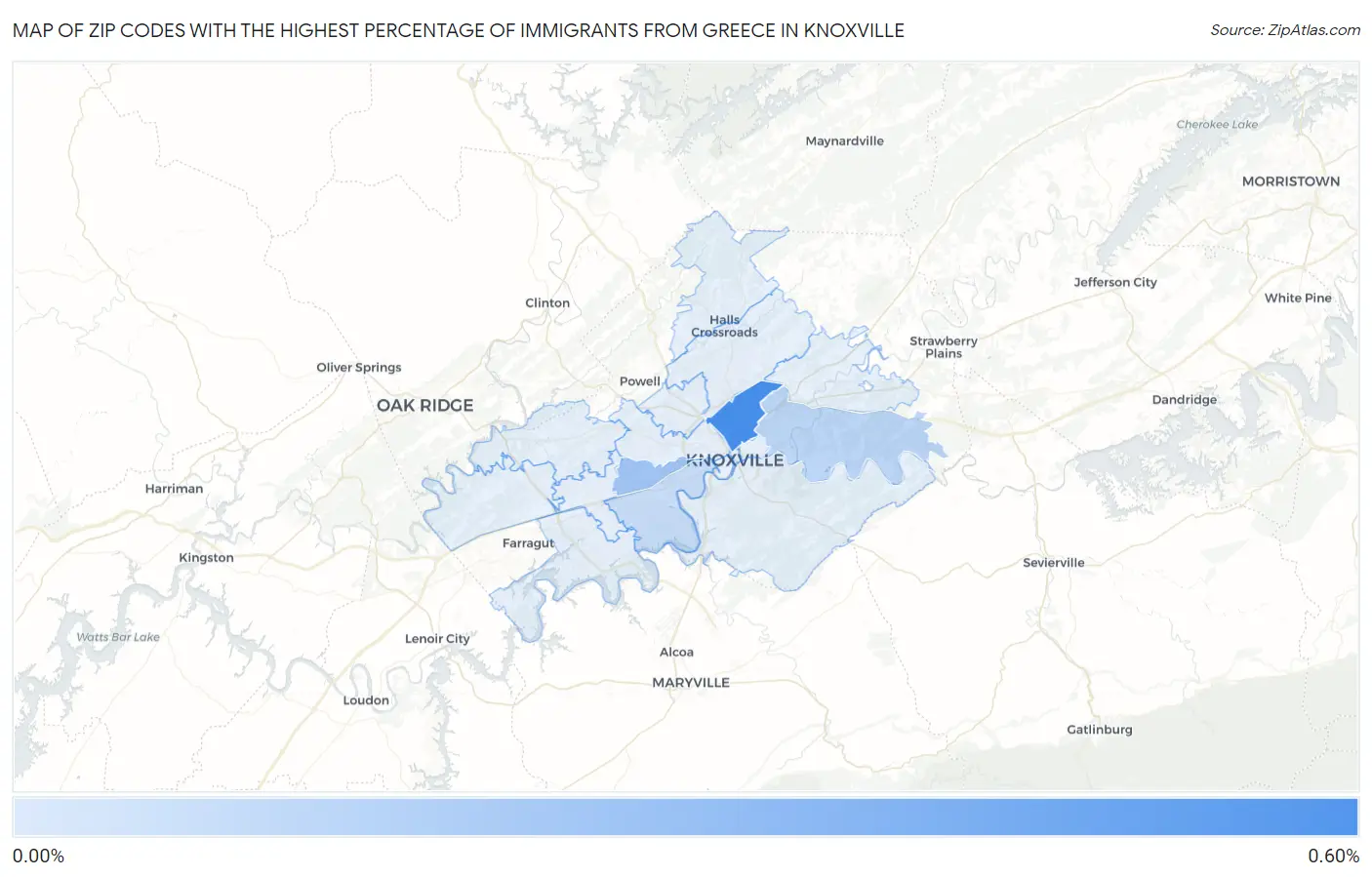 Zip Codes with the Highest Percentage of Immigrants from Greece in Knoxville Map