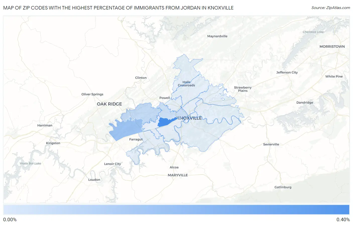 Zip Codes with the Highest Percentage of Immigrants from Jordan in Knoxville Map