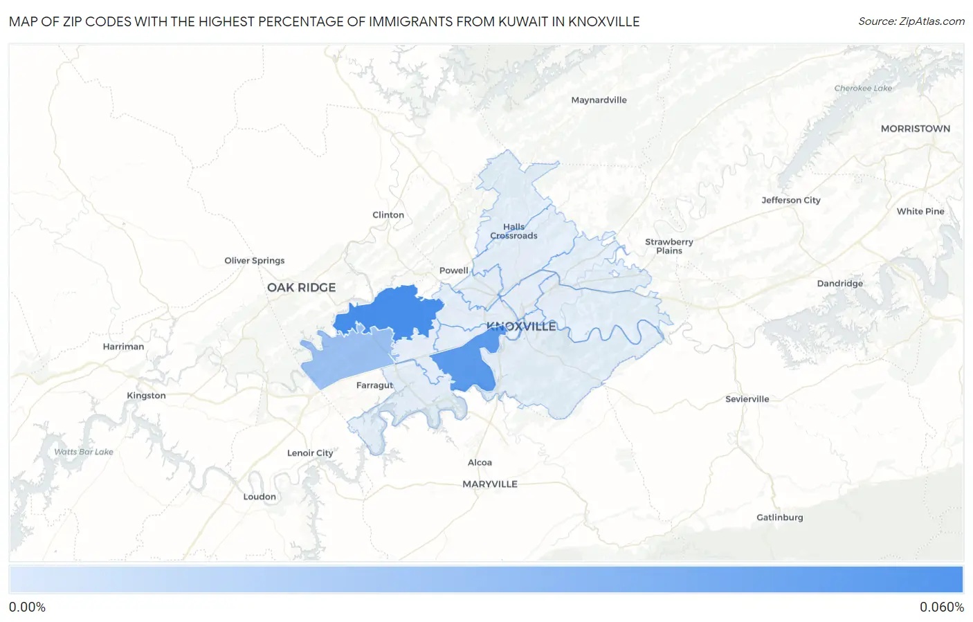 Zip Codes with the Highest Percentage of Immigrants from Kuwait in Knoxville Map