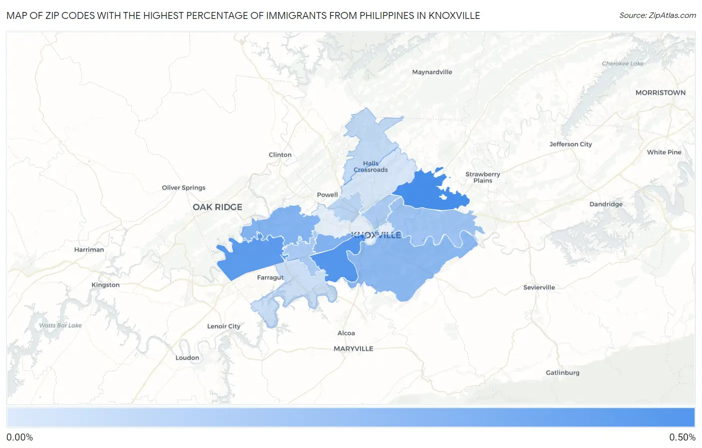 Zip Codes with the Highest Percentage of Immigrants from Philippines in Knoxville Map