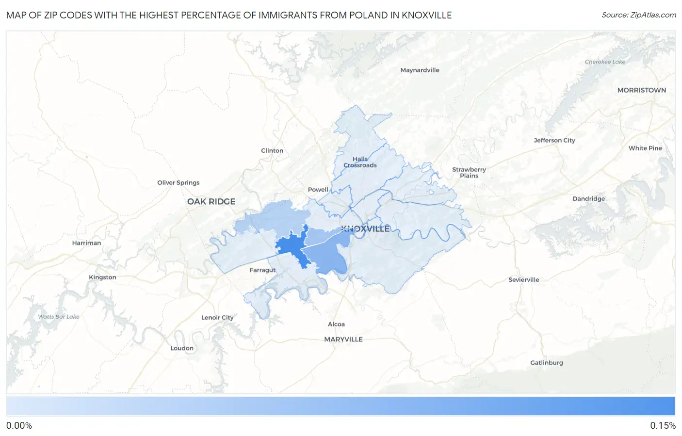 Zip Codes with the Highest Percentage of Immigrants from Poland in Knoxville Map