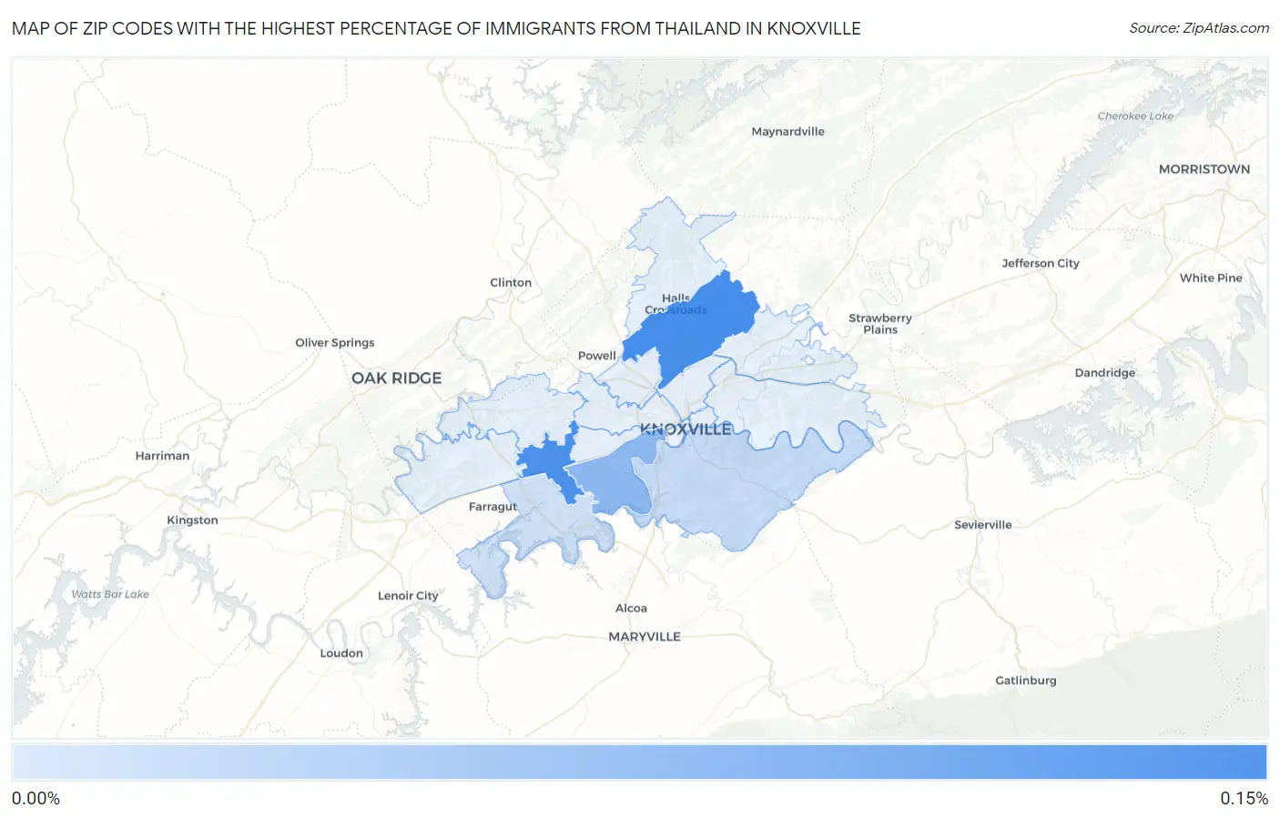 Zip Codes with the Highest Percentage of Immigrants from Thailand in Knoxville Map