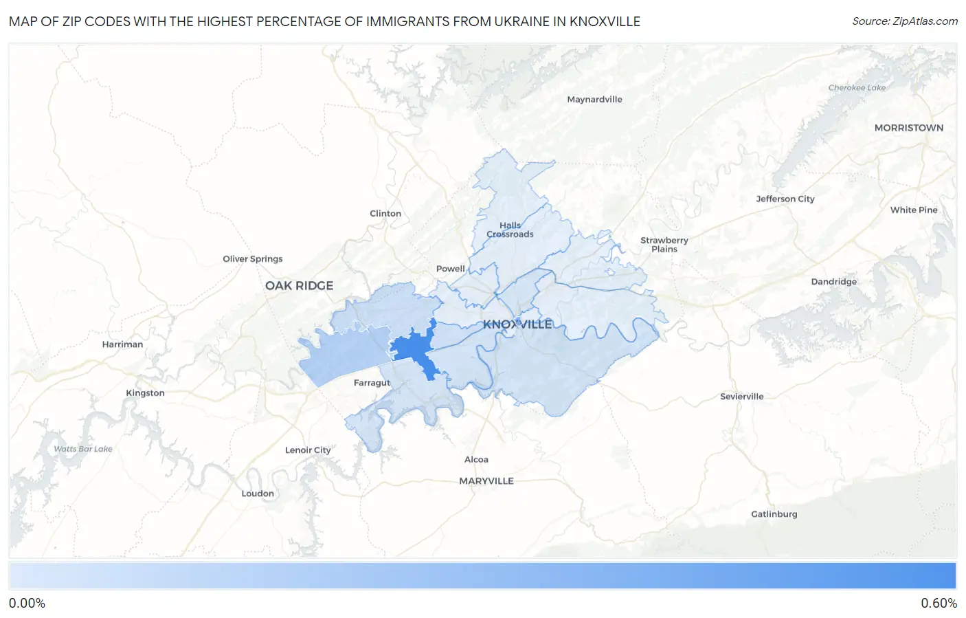 Zip Codes with the Highest Percentage of Immigrants from Ukraine in Knoxville Map