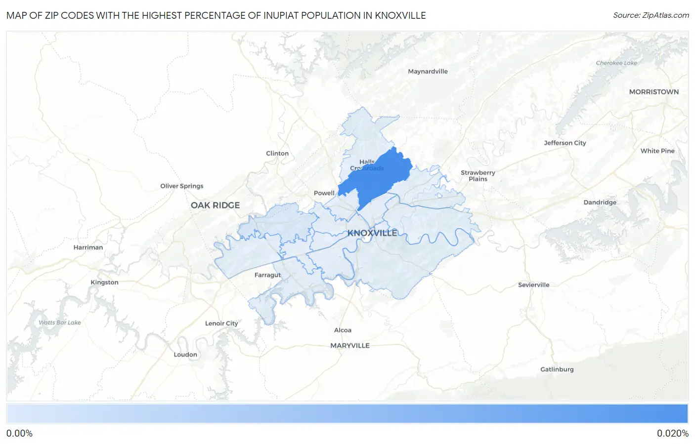 Zip Codes with the Highest Percentage of Inupiat Population in Knoxville Map