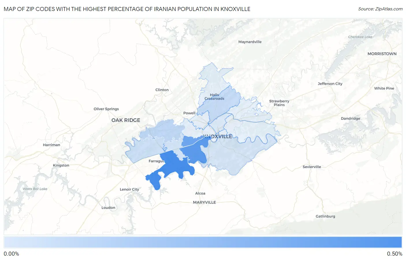 Zip Codes with the Highest Percentage of Iranian Population in Knoxville Map