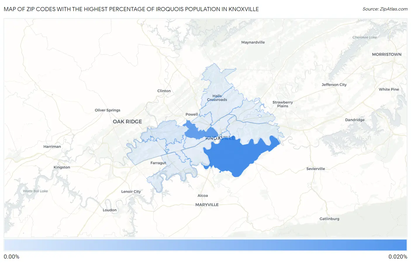 Zip Codes with the Highest Percentage of Iroquois Population in Knoxville Map