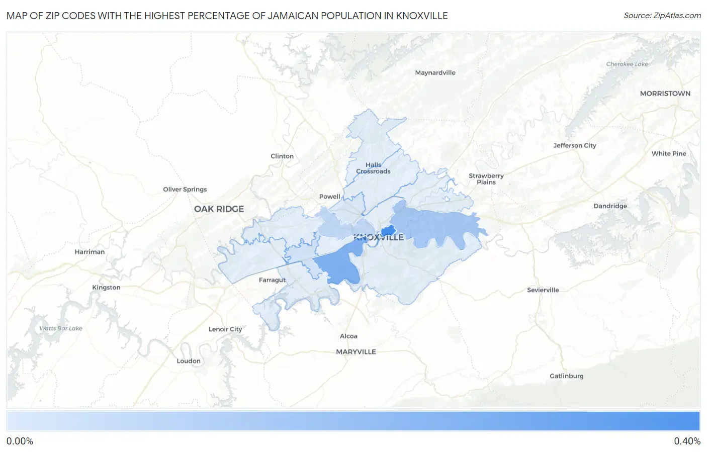 Zip Codes with the Highest Percentage of Jamaican Population in Knoxville Map