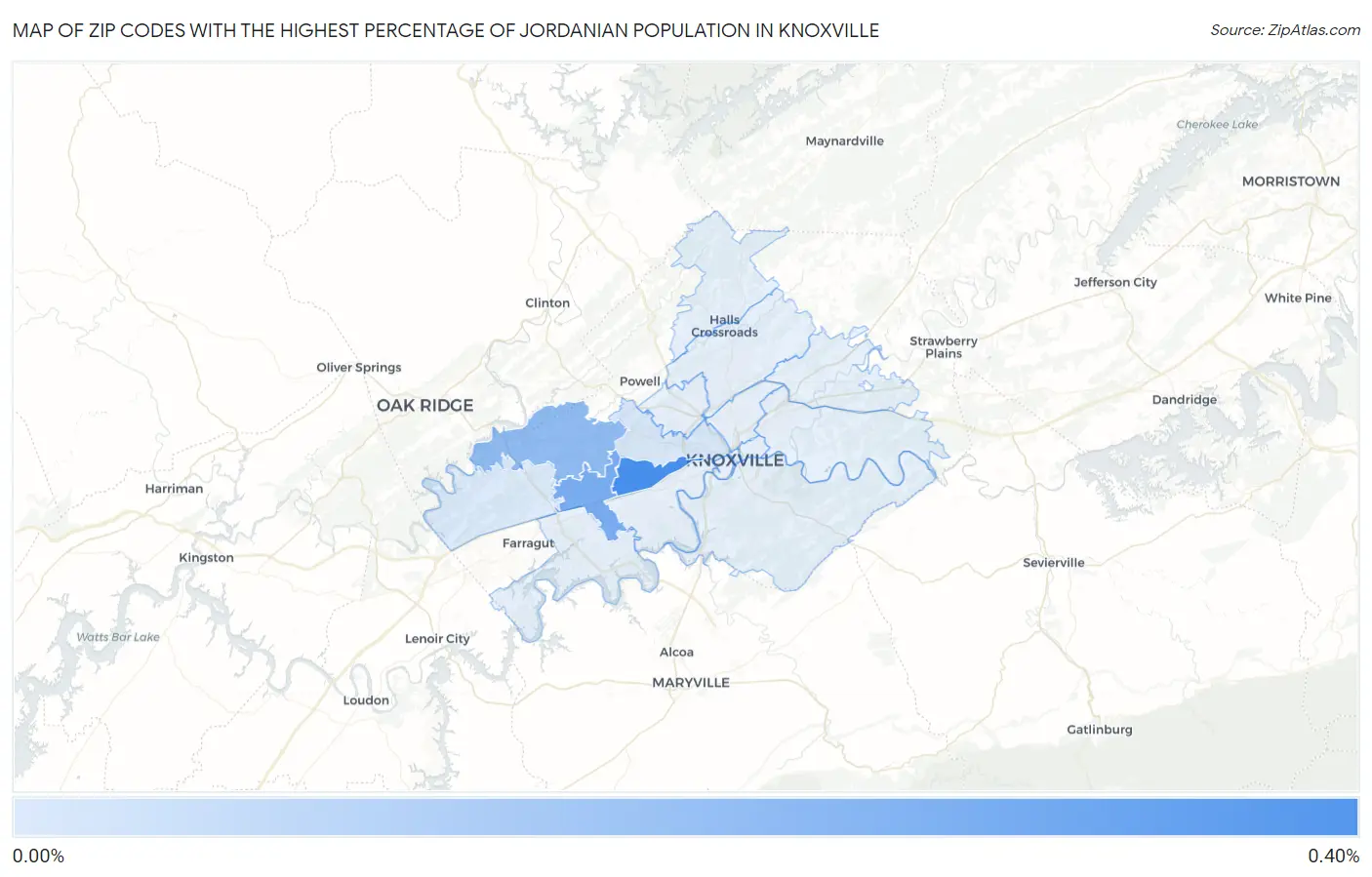 Zip Codes with the Highest Percentage of Jordanian Population in Knoxville Map