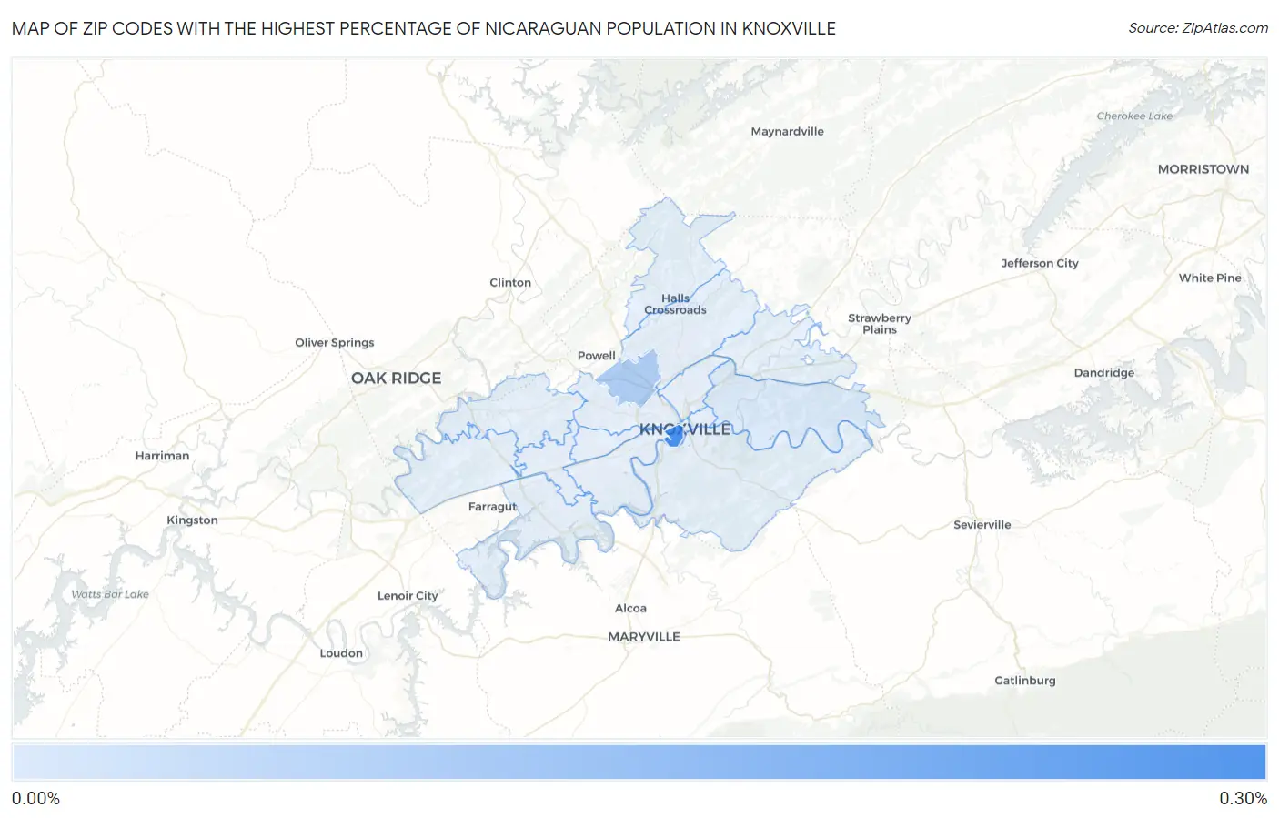 Zip Codes with the Highest Percentage of Nicaraguan Population in Knoxville Map