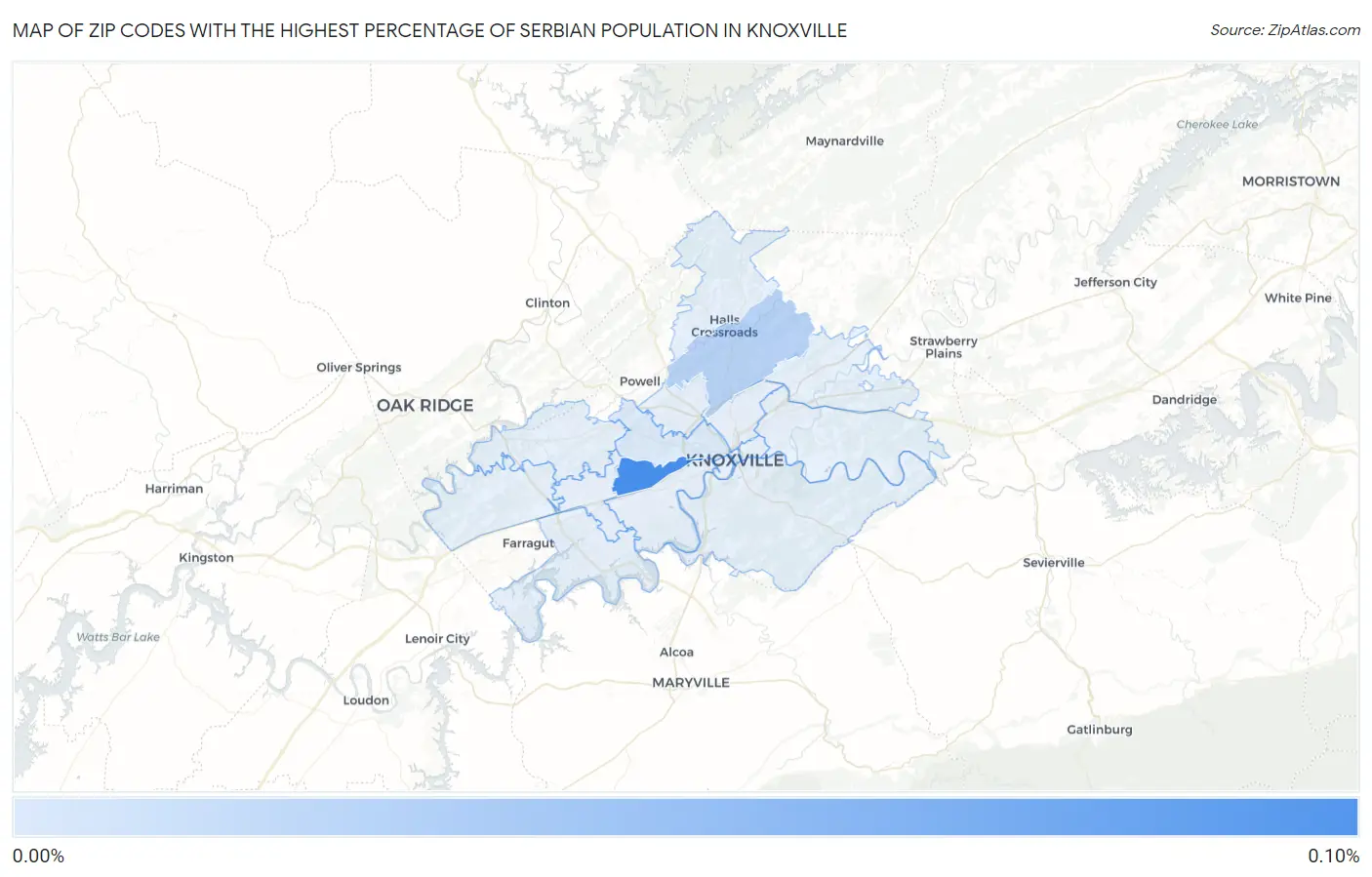 Zip Codes with the Highest Percentage of Serbian Population in Knoxville Map