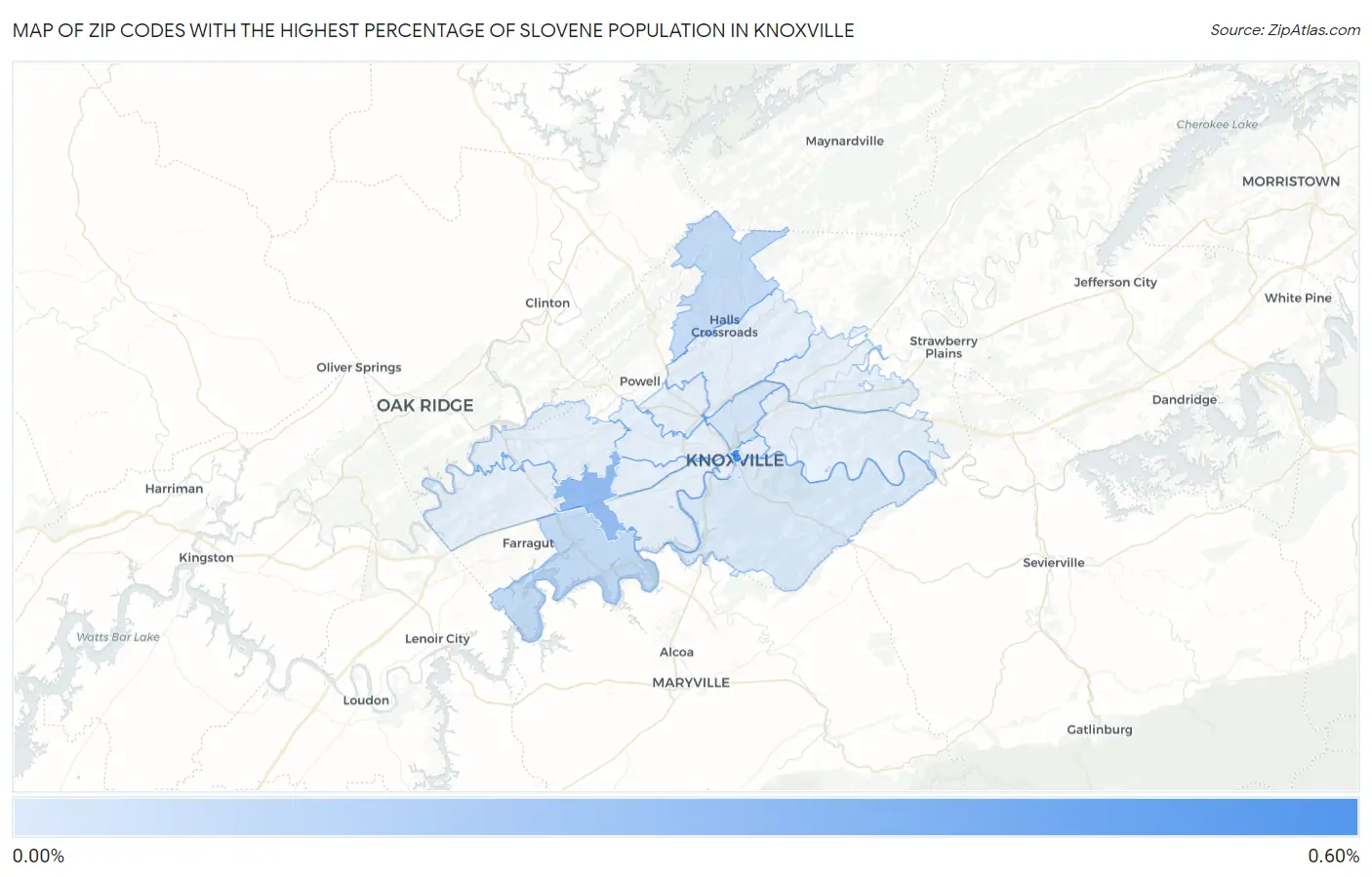Zip Codes with the Highest Percentage of Slovene Population in Knoxville Map