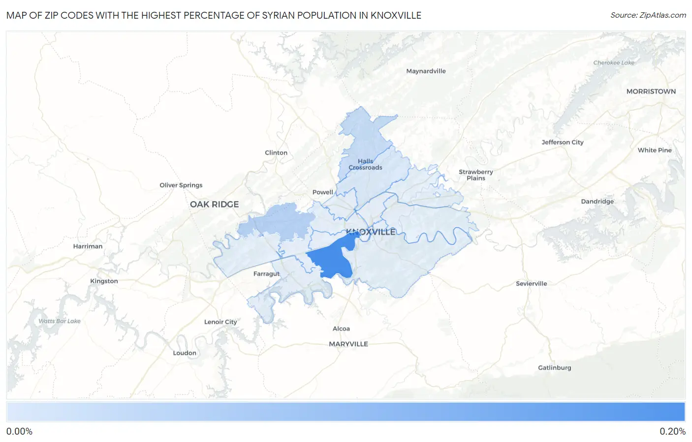Zip Codes with the Highest Percentage of Syrian Population in Knoxville Map