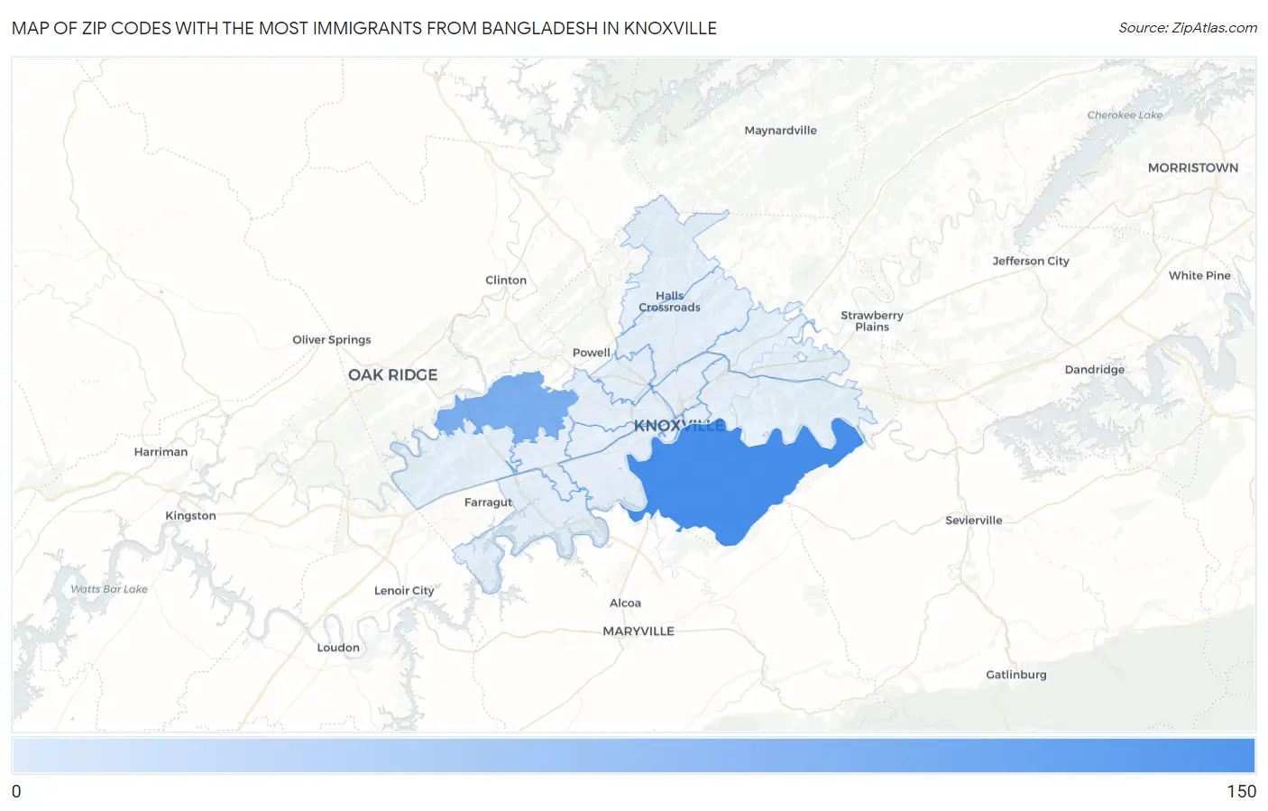 Zip Codes with the Most Immigrants from Bangladesh in Knoxville Map