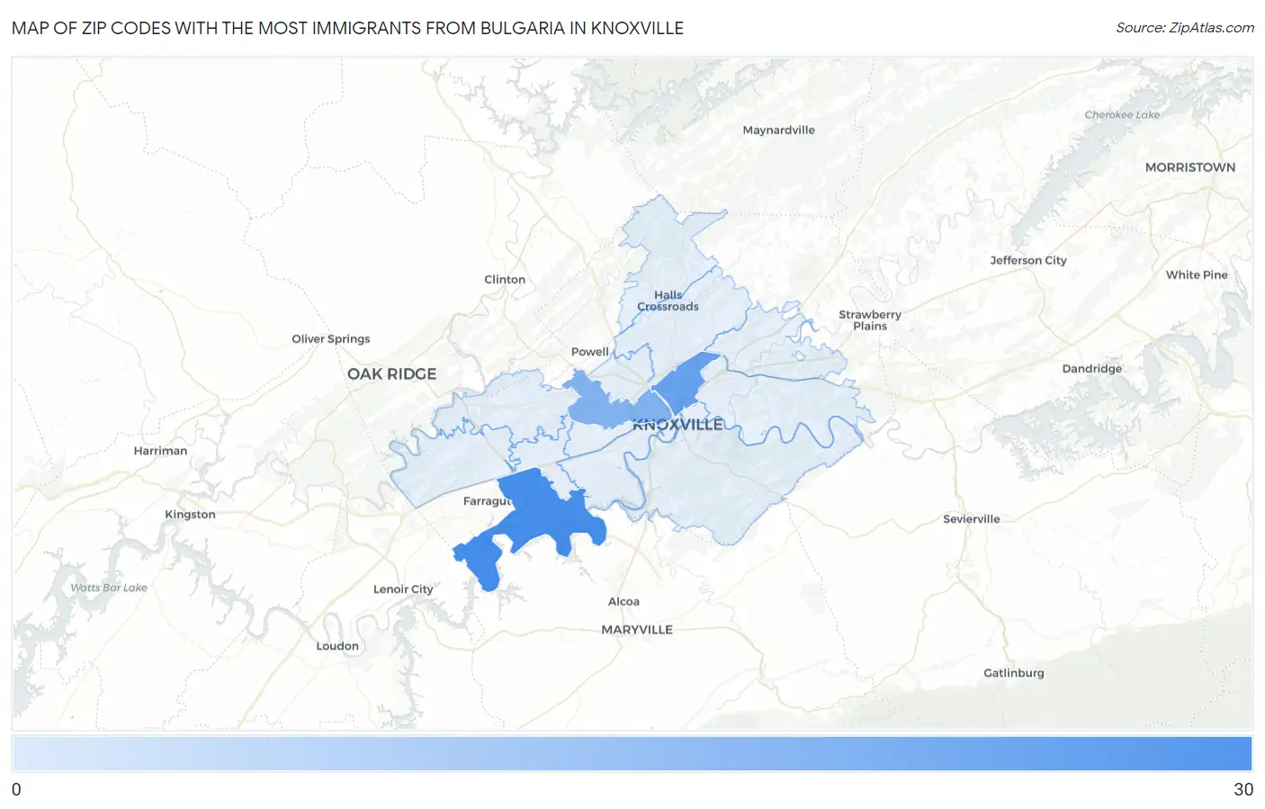 Zip Codes with the Most Immigrants from Bulgaria in Knoxville Map