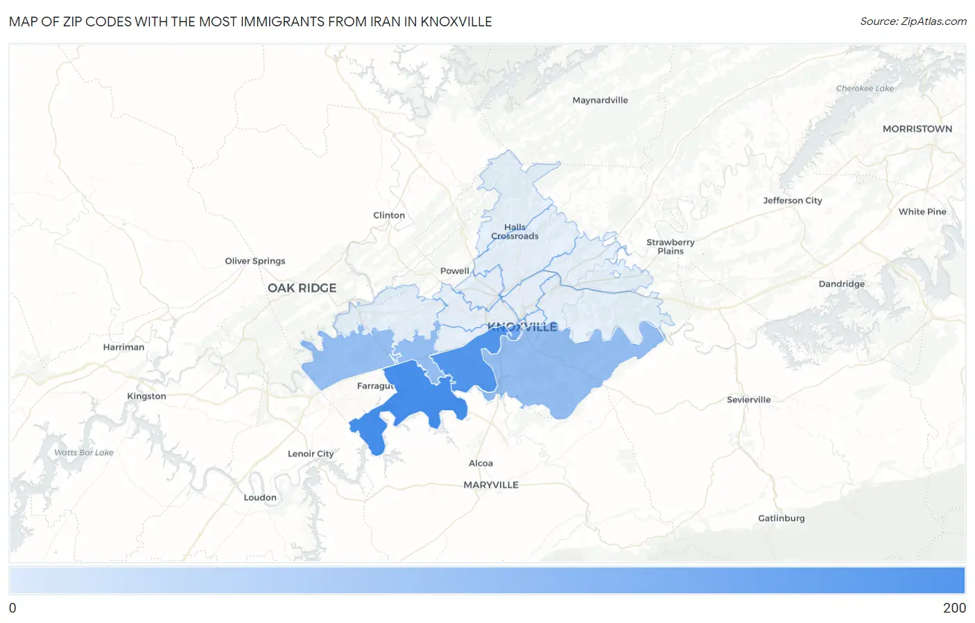 Zip Codes with the Most Immigrants from Iran in Knoxville Map