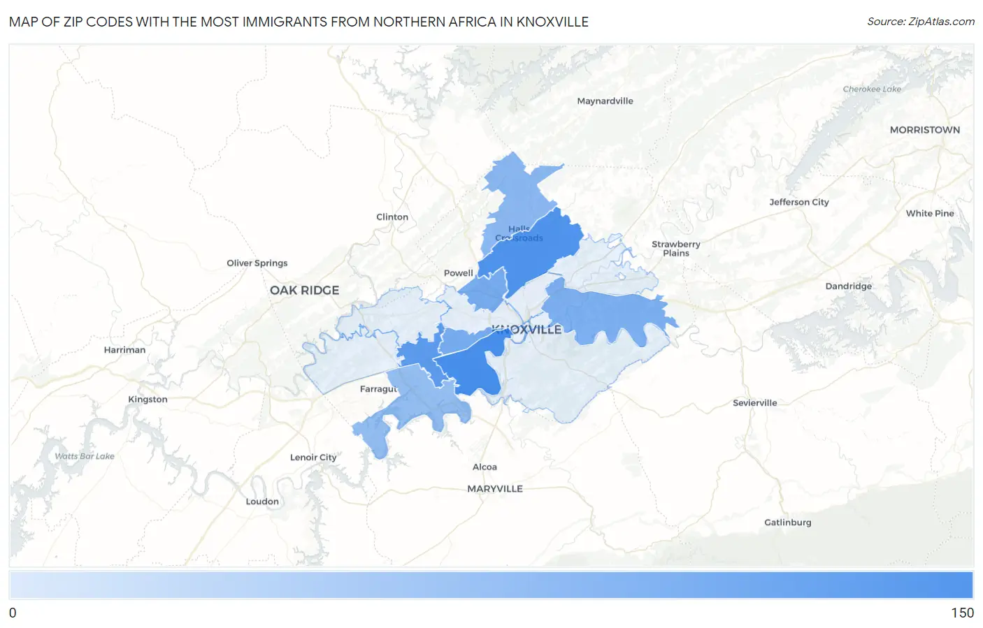 Zip Codes with the Most Immigrants from Northern Africa in Knoxville Map