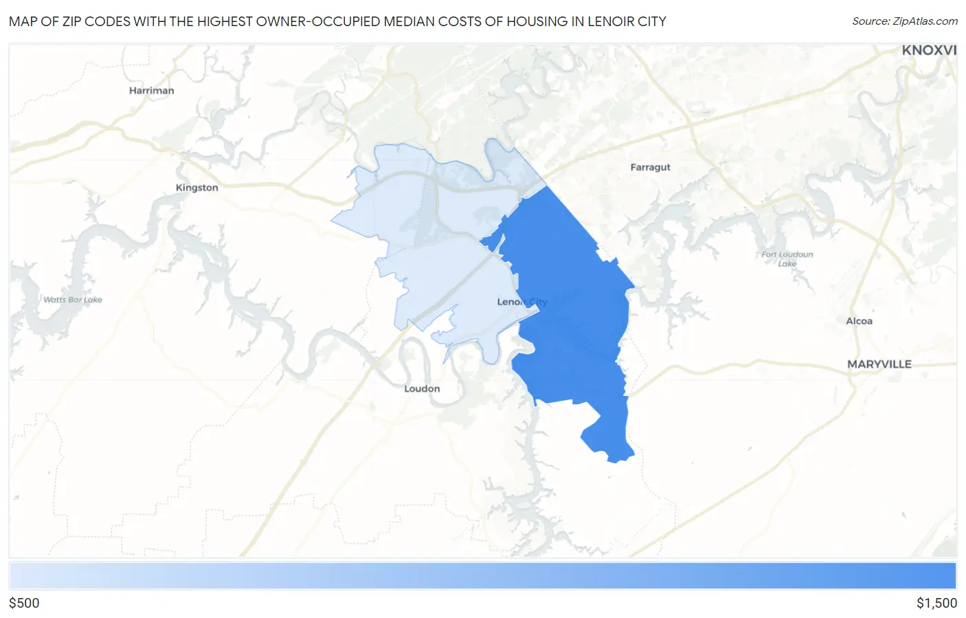 Zip Codes with the Highest Owner-Occupied Median Costs of Housing in Lenoir City Map