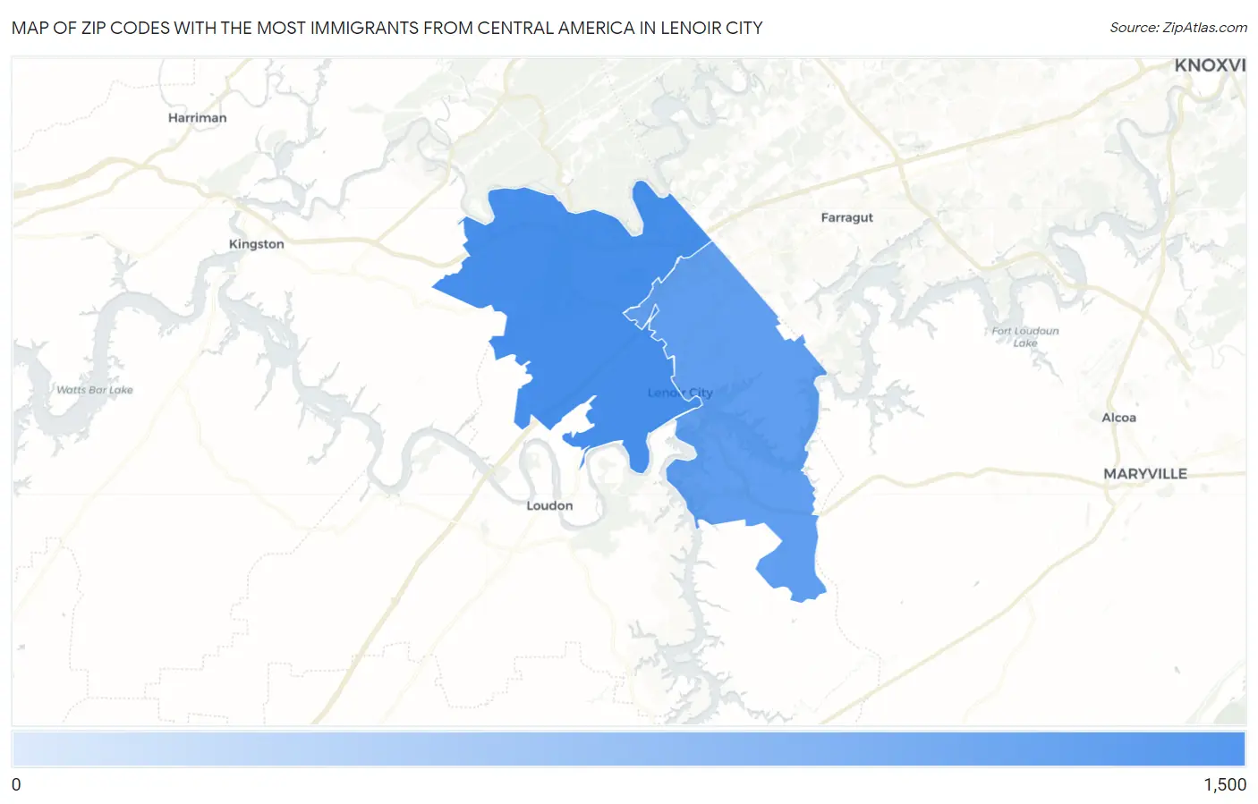 Zip Codes with the Most Immigrants from Central America in Lenoir City Map