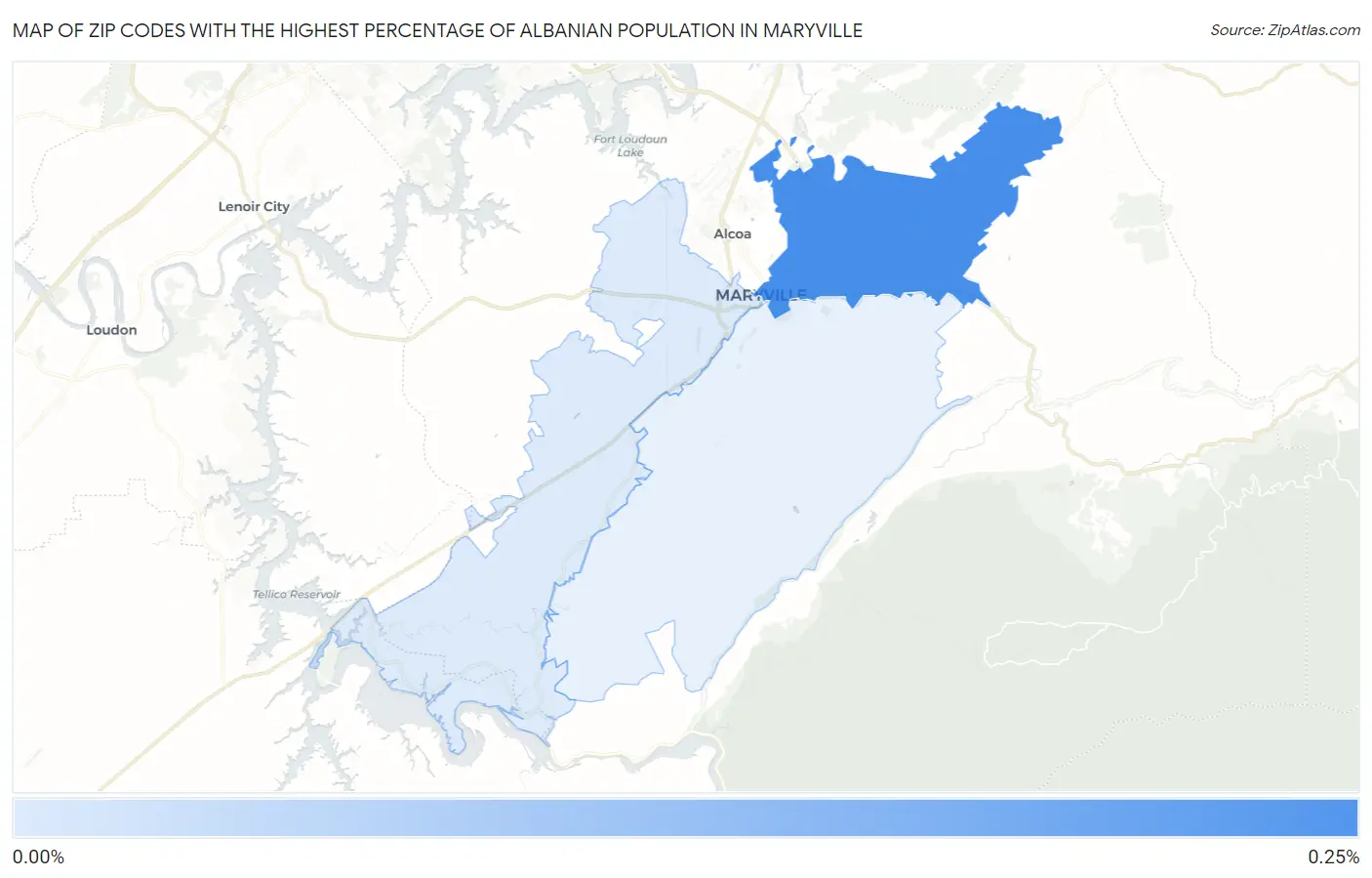 Zip Codes with the Highest Percentage of Albanian Population in Maryville Map