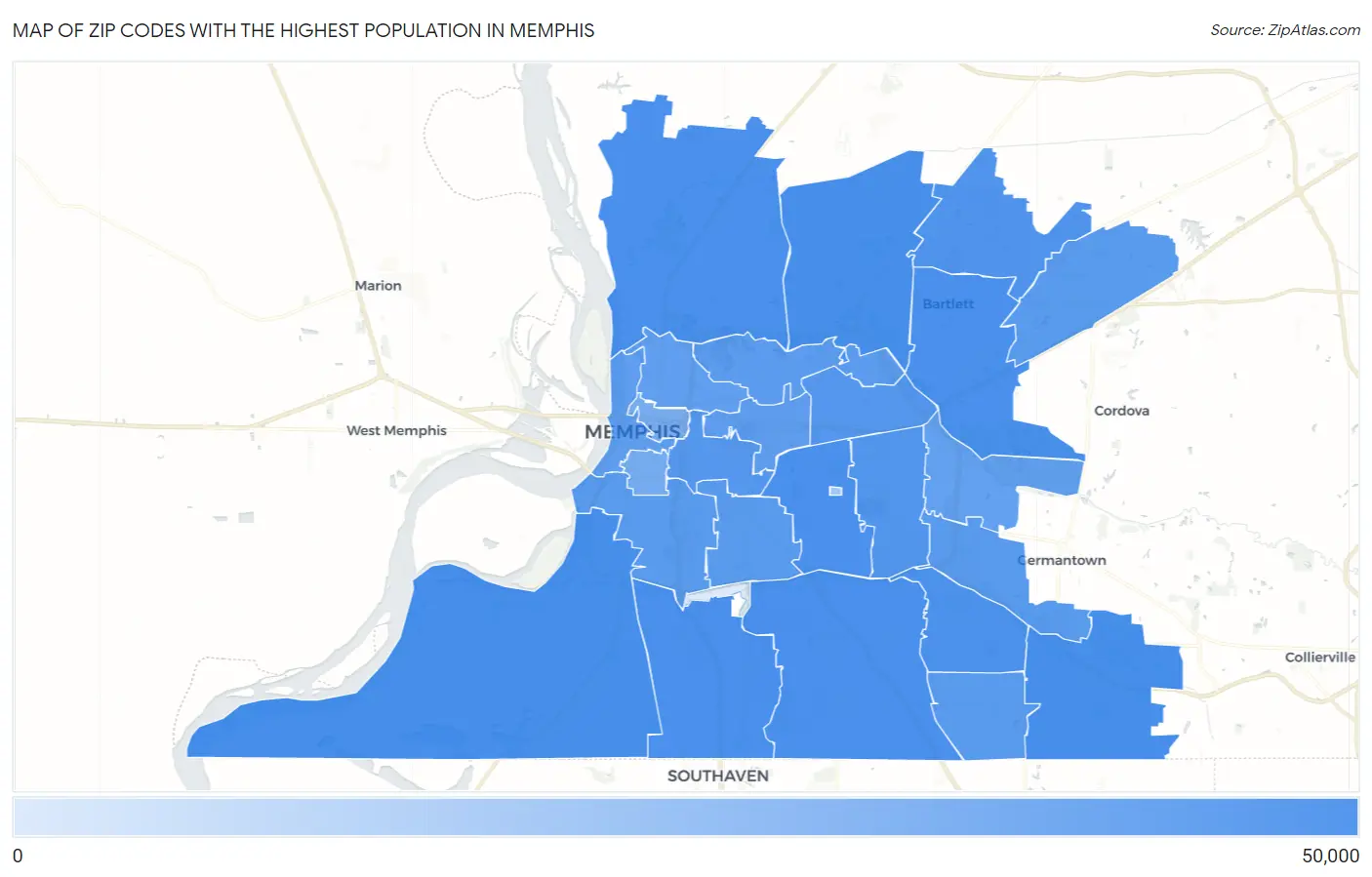 Zip Codes with the Highest Population in Memphis Map