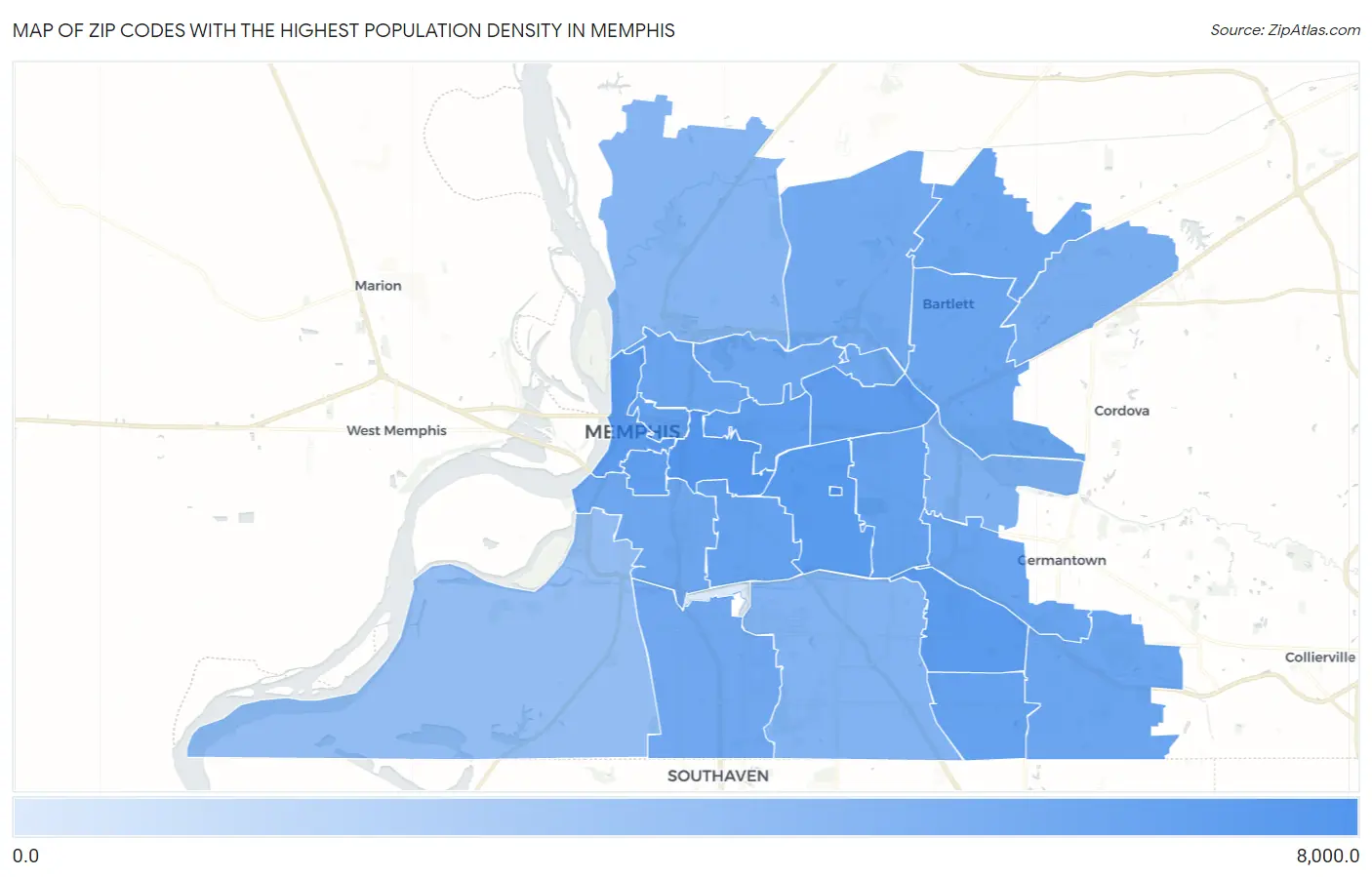 Zip Codes with the Highest Population Density in Memphis Map