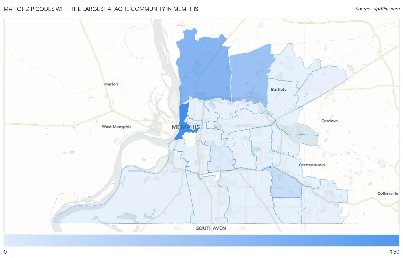 Zip Codes with the Largest Apache Community in Memphis Map