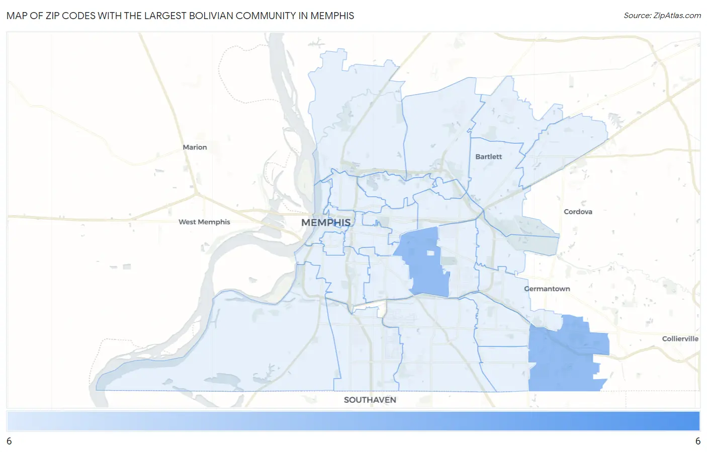 Zip Codes with the Largest Bolivian Community in Memphis Map
