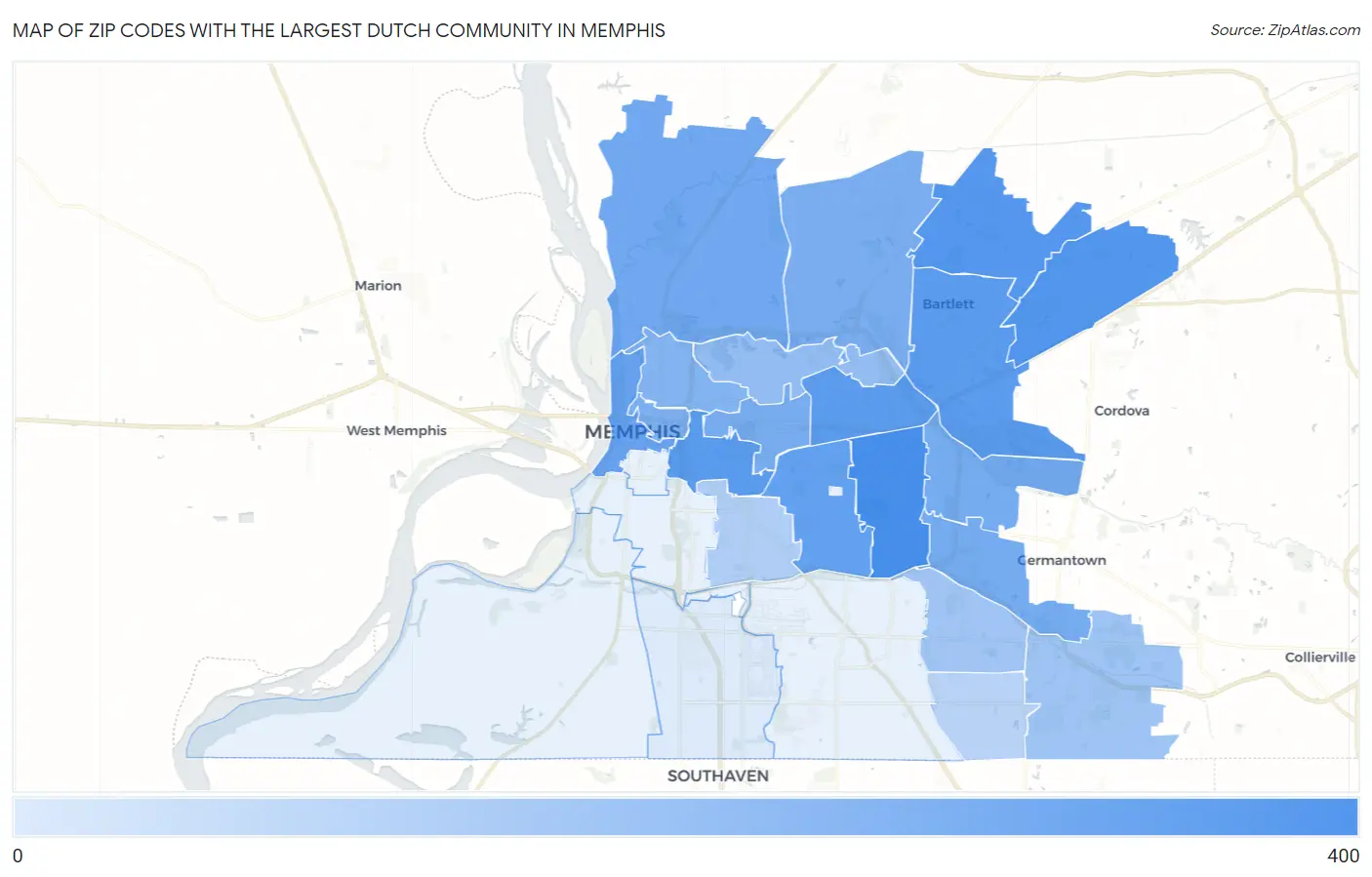 Zip Codes with the Largest Dutch Community in Memphis Map