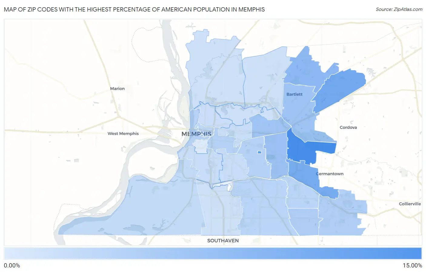 Zip Codes with the Highest Percentage of American Population in Memphis Map