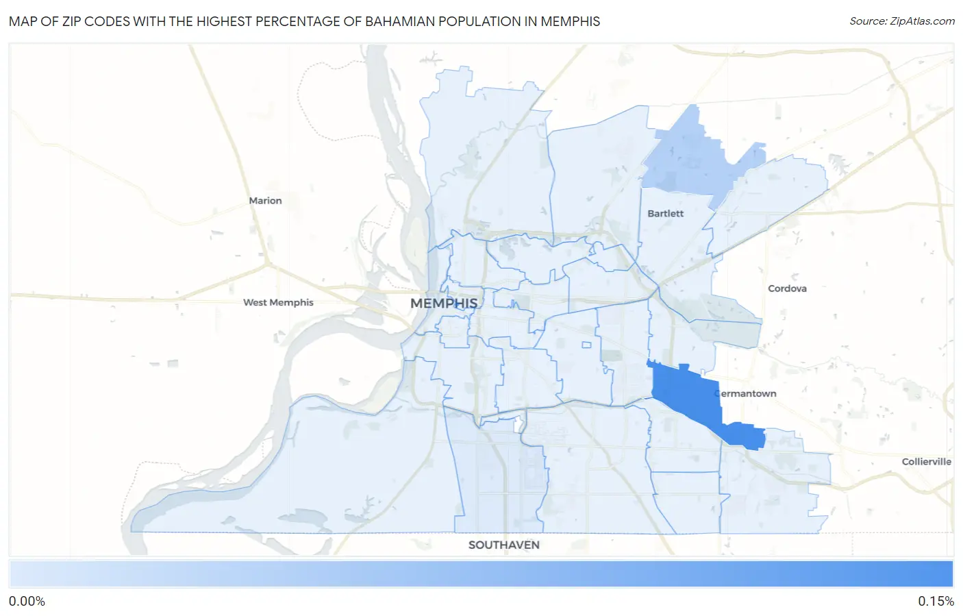 Zip Codes with the Highest Percentage of Bahamian Population in Memphis Map