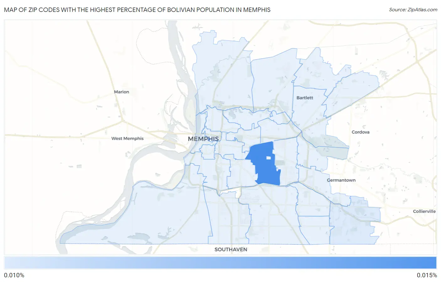 Zip Codes with the Highest Percentage of Bolivian Population in Memphis Map