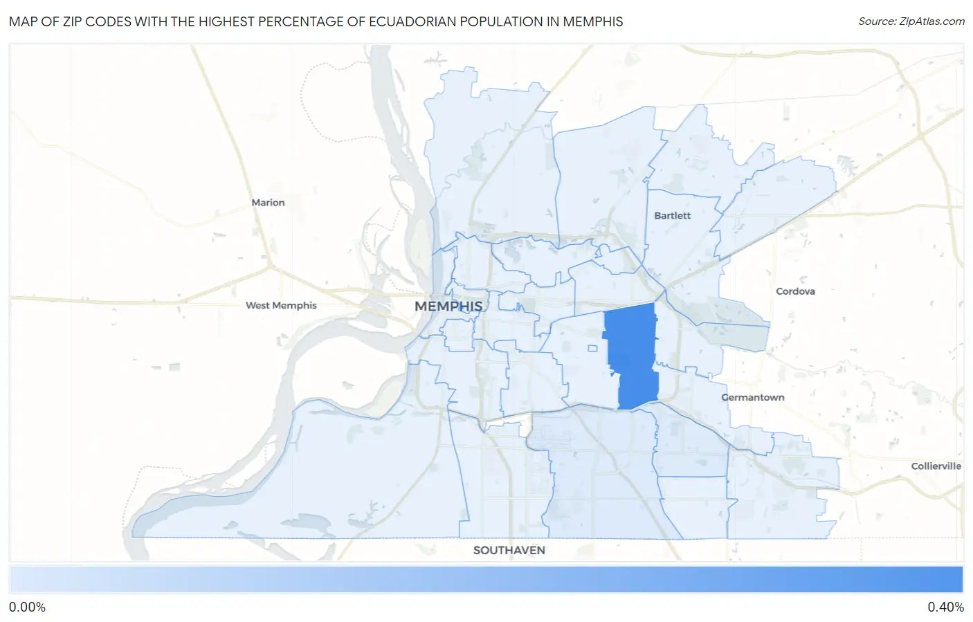 Zip Codes with the Highest Percentage of Ecuadorian Population in Memphis Map